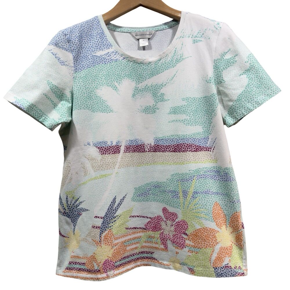 CHRISTOPHER & BANKS Womens Medium Round Neck Floral Short Sleeve Graphic T-Shirt